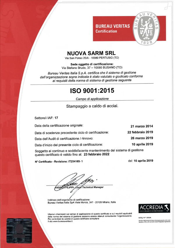 Certificazione qualità uni ISO 9001 - qualità nello stampaggio a caldo